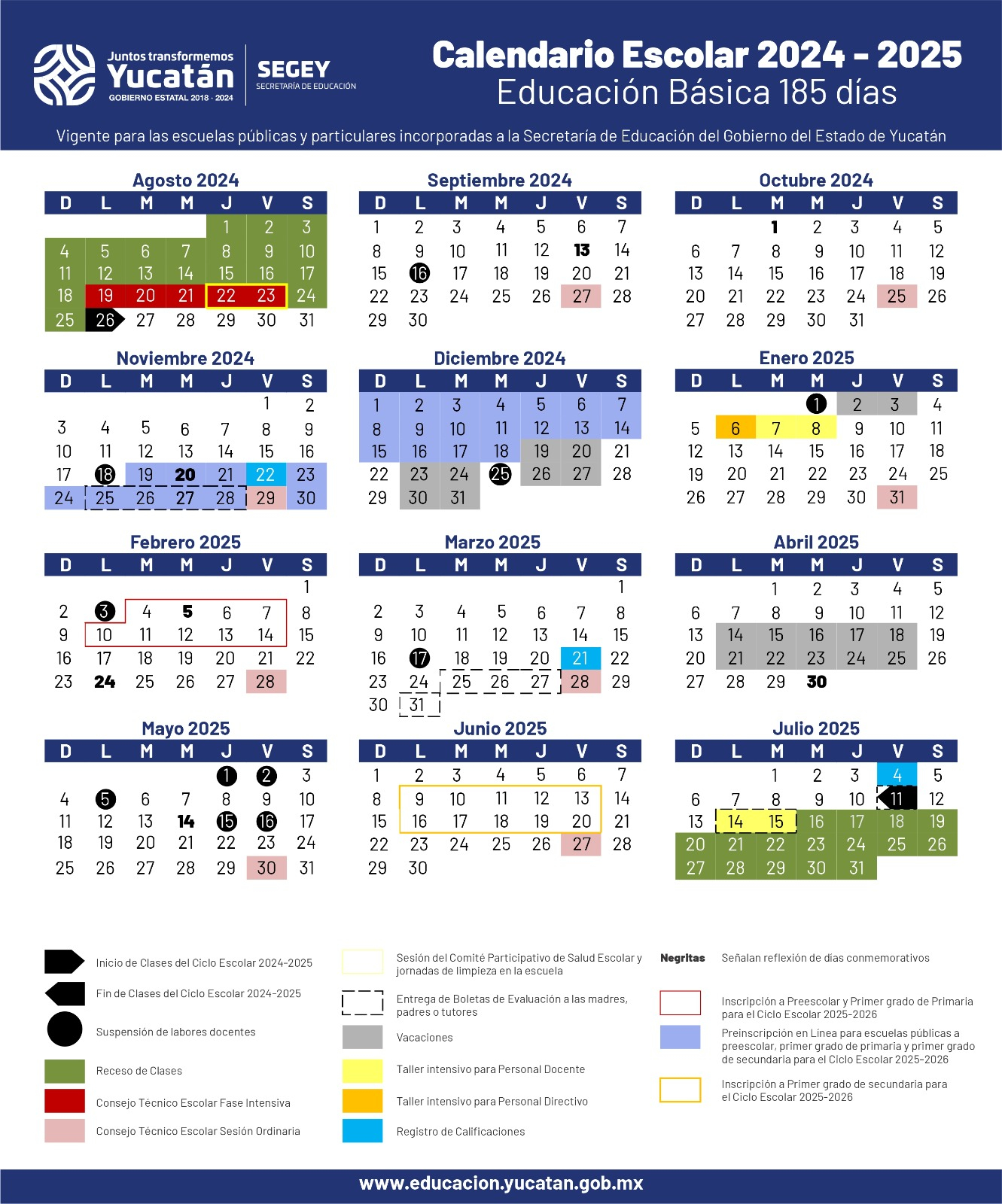 Calendario Escolar Segey 2024 2025